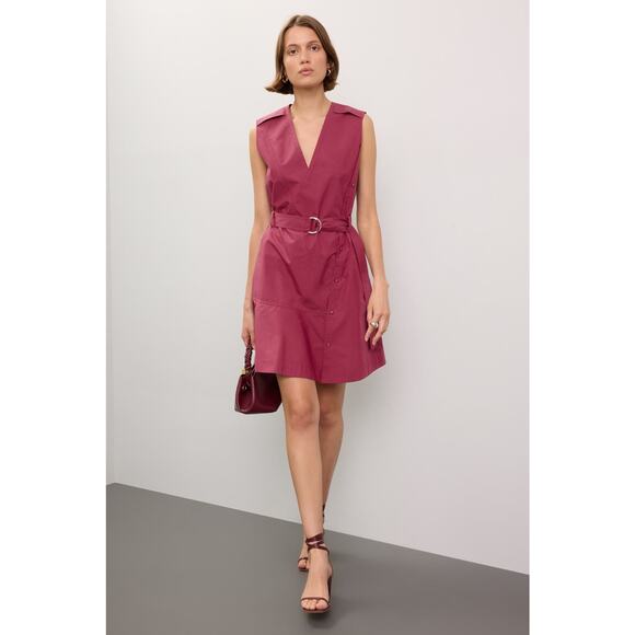 3.1 Phillip Lim Sleeveless V-Neck Belted Mini Dress Burgundy Button Sz 4 - Picture 4 of 14